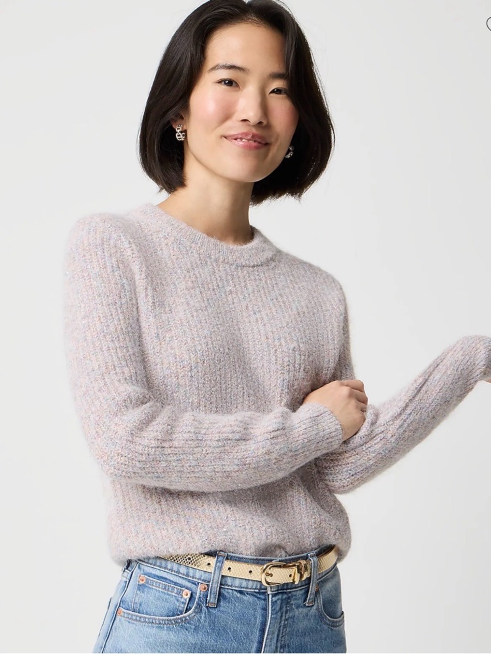 J. Crew Cozy Sequin Sparkle Crewneck Women's Sweater in Soft Lilac 2X EUC